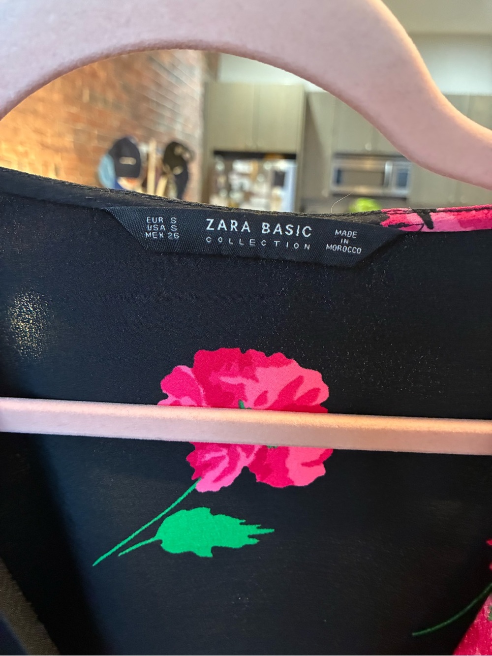 Zara Black Floral Wrap Blouse with Pink Flowers - Picture 4 of 5